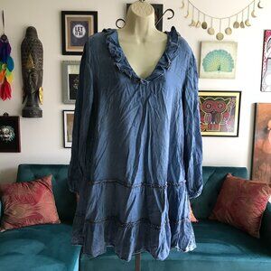 PENELOPE ROSE size M Chambray Blue Denim Tiered Cottagecore Peasant Dress Boho